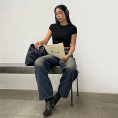 High Street Vibe Retro Distressed Straight-Leg Pants Loose Slimming Wide Leg Denim Trousers