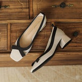 Style Evening Bow Kitten Square Toe Low-cut Heels