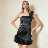 Dress Bandeau Slim Fit Stitching Satin Backless Cocktail Evening Dress