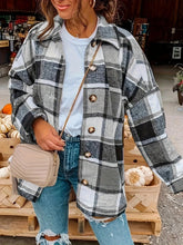 Long Sleeve Collared Loose Plaid Shacket Casual Jacket