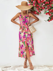 Spaghetti Strap Floral Print Split Dress