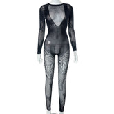 Butterflyable See through Hollow Out Cutout Butterfly Long Sleeve One Piece Trousers