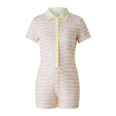 Bedruckter Jumpsuit, einreihig, mit Kragen und Hüftlifting-Strampler