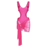 Combinaison moulante sans manches découpée, ensemble jupe à lacets en maille