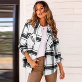 Hemd Lässiger Cardigan-Mantel Langarm-Kariertes Hemd