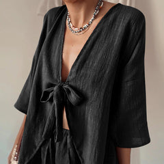 Loose Pure Cotton Half Sleeve Shorts Pajamas Two Piece Set Home Wear