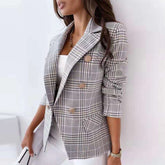 Blazer à carreaux avec boutons, petit manteau court à col slim