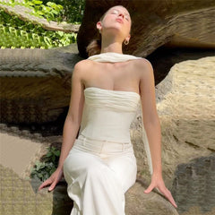 off Shoulder Slim Fit cropped Solid Color Inner Wear Vest