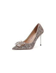 French Pointed Toe Stiletto Rhinestone Flower