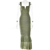 Suspender Stitching Dressable Tight Pleated Fishtail Dress