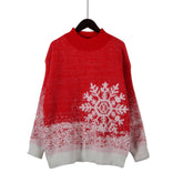 Half High Collar Long Sleeves Snowflake Color Matching Knitted Christmas Sweater Pullover