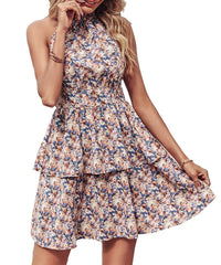 Halter Backless Printed Sleeveless Dress
