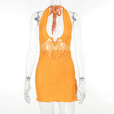 Backless Hip Slim Lace V neck Split Dress