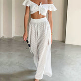 Pants Set Ruffled Stitching Flying Sleeves Jacquard Slit