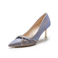 Women's Satin High Blue Banquet Temperament Low-cut Heels