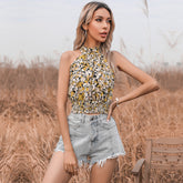 Trägerloses Neckholder-Top mit Rundhalsausschnitt und Print in Slim Fit