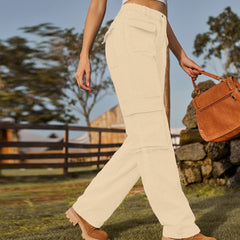 Retro Washed Half Elastic Multi Pocket Denim Cargo Pants Casual Pants