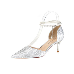 Women's Pearl Shiny Strap Hollow Stiletto