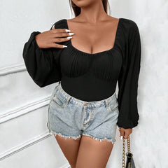 Plus Size Slim Fit Slimming Puff Sleeve Long Sleeve Jumpsuit