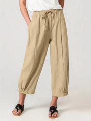 Cropped Pants Pocket Casual Pants Loose Wide Leg Pants outside