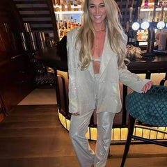 Shiny Blazer Underwear Straight-Leg Pants Suit
