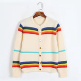 Rainbow Striped Jacquard Thick Sweater Loose Cardigan