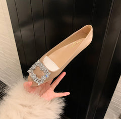 Women's Rhinestone Square Buckle Shallow Mouth Flat