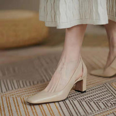 Women's Commuter Pumps Female Chunky Hollow Out Square Toe