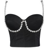Corset à armatures avec bretelles incrustées de diamants, poitrine enveloppée, dos nu, caraco français, push-up extérieur, soutien-gorge corset à armatures