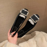 Women's Mom Square Toe Rhinestone Low-cut Buckle Silk