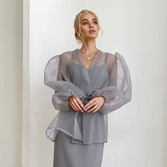 Puff Sleeve Long Sleeve Shirt Bandage Dress