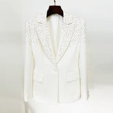 Rhinestone Slim One Button Blazer