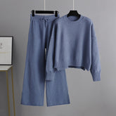 Lässige Strickarbeitshose Koreanischer lockerer Pullover Hose mit weitem Bein Hosen Zweiteiliges Set