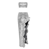 Silver Sequin High Slit Lace Two Piece Set Casual Set