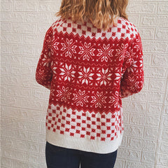 Casual Classic Christmas Sweater Snowflake Long Sleeve round Neck Knitted Pullover
