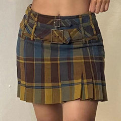 Plaid Woolen Skirt Thickening Zipper Skirt Plaid Retro A line Pleated Skirt