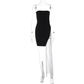 Solid Color Chest Wrap Adult Lady like Woman Stitching Tassel Split Dress