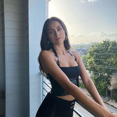 Halter Backless Base Faux Leather Slim-Fit Tank Top