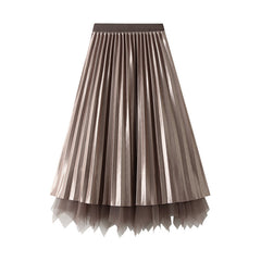 Two Sided Skirt Mid Length High Waist Pleated Skirt Irregular Asymmetric Big Skirt