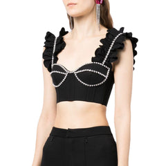 Heavy Industry Set Diamant Boning Korsett Top Rückenfrei Rüschen Spaghettiträger Weste Kurz