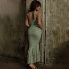 Suspender Stitching Dressable Tight Pleated Fishtail Dress