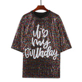 French Niche Chic T-Shirt mit Paillettenstickerei und kurzen Ärmeln