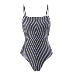 Einteiliger Bikini mit gestreiftem, bedrucktem Gazerock