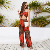 Anzug Slim Fit Tube Top Neckholder Top Bedruckte Hose mit weitem Bein Lässiges Hosenset
