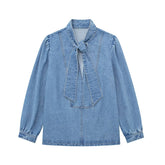 Bowknot Decoration Denim Shirt Denim Cape Skirt Jeans Set