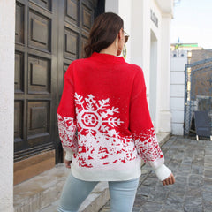 Weihnachtspullover Schneeflocke Jacquard Laterne Ärmel Lose Strickwaren Pullover