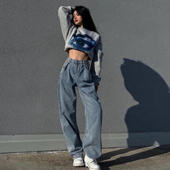 Trendy Mop Pants High Waist Wide Leg Pants Straight Leg Pants Jeans Loose Pants