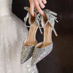 Women's High With Sequined Bow Buckle For