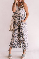 Streetwear Leopard Print Sleeveless Loose Jumpsuit