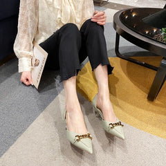 Escarpins à talons aiguilles pour femmes, motif litchi souple, avec boucle en métal